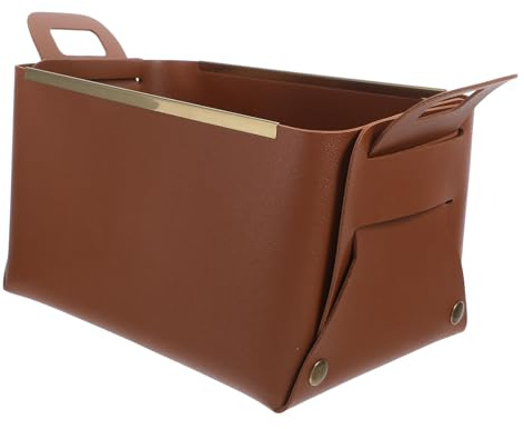 GLEAVI Faltbare Vielseitiger aus mit Braunem Pu Leder Aufbewahrungsbox Metallgriffen Kompakter Organizer und für Zuhause und Büro