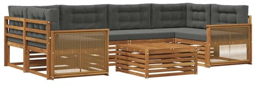 vidaXL Outdoor-Sofagarnitur mit Kissen 7 pcs Natur und Anthrazit, Gemütliches Outdoor-Set, modernes Lounge-Möbel, Garten-Sofa, tolle Terrassen-Sitzgelegenheit