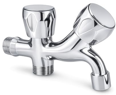 Grifo Doble para Lavadora Fregadero con Atomizador y Filtro Integrado para Lavavajillas Jardin Terraza Lavadero Cocina Laton Cromado Entrada 1/2 y 2 Salidas 3/4 Volantes Metalicos Exterior Uso Hogar