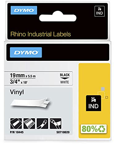 DYMO Rhino-Industrie-Vinyletiketten | 19 mm x 5,5 m | schwarz auf weiß | selbstklebendes Schriftband | für DYMO Rhino und LabelManager Beschriftungsgerät