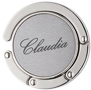 Mondgold Handtaschenhalter aus Metall mit ausklappbarem Haken und Gravur, Personalisiert mit Namen, Damen Accessoire