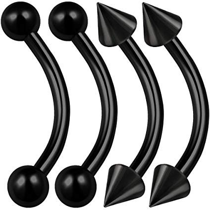 KJM FASHION 4 Stk Eloxiert Schwarz Bananenstecker 1.2mm 16gauge 10mm 3/8 Kugel Und Kegel Rook Lip Cartilage Ohrringe Eyebrow Piercing Schmuck 0383