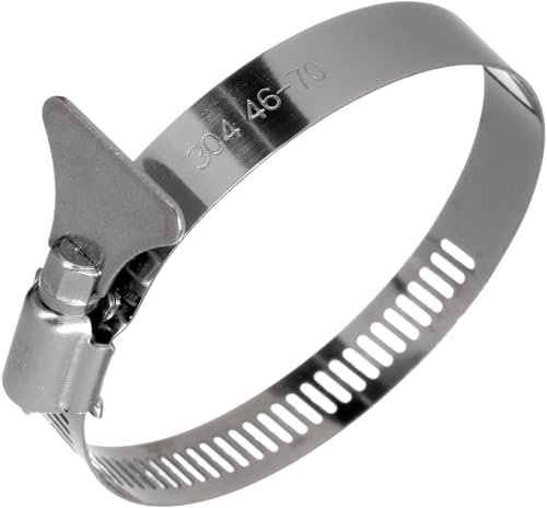 YoiYee Lot de 4 colliers de serrage réglables en acier inoxydable 304 de 46 à 70 mm avec vis moletée, collier de serrage en métal de type papillon, sangle d'entraînement pour sécuriser les tuyaux