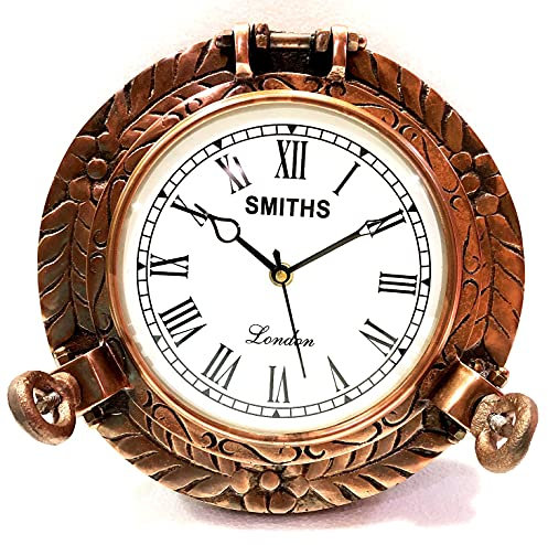 Horloge murale en cuivre vieilli marin, hublot de bateau gravé 22,86 cm