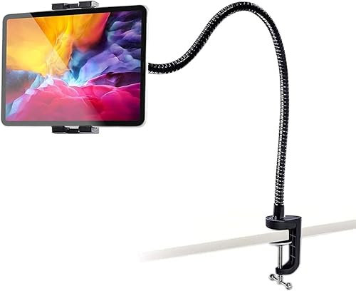 Woleyi Soporte Tablet Ajustable de 50 cm para Escritorio, Mesa o Cama con Cuello de Cisne - Compatible con iPad Pro 12,9 10,5 9,7 Air Mini 5 4 3 2, Serie iPhone y 4-13 Smartphones