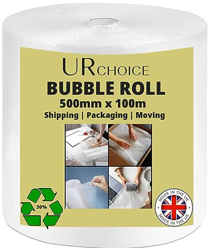 URCHOICE Bubble Wrap 500mm x 100m | Heavy-Duty Protective Cushioning for Shipping, Moving, Packing | Small Bubble | Large Bubble Roll for Packaging & Storage