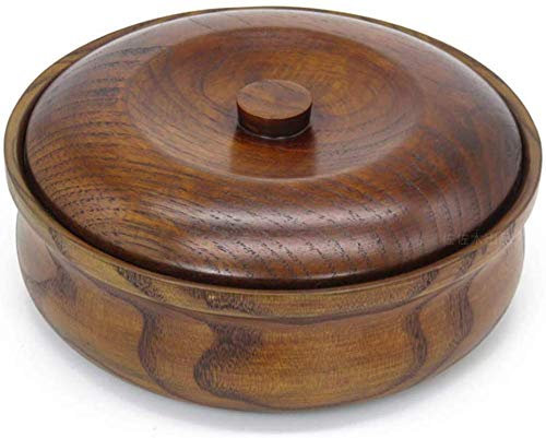 TSTSM Cuenco de Madera para Servir Ensaladera de Madera con Tapa para Sopa de Frutas y Verduras, Pasta, Textura de Madera de azufaifa, Cuenco de Fideos instantáneos,-S