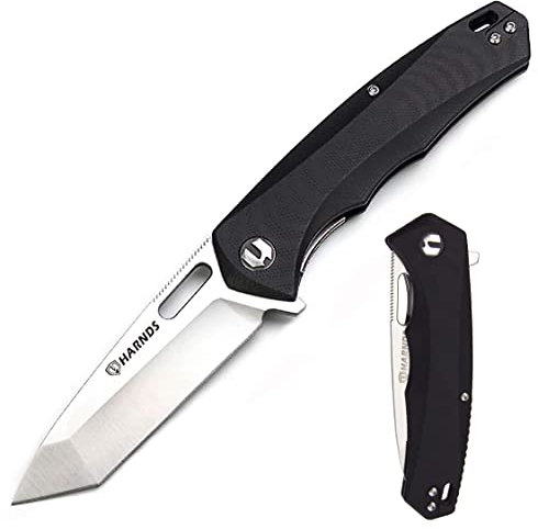 Harnds Pollux CK6119 couteau pliant, Aus-8, lame acier japonaise, manche G10, 3 options de couleur, clip 2 positions, 11,4 g (Noir)