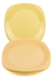 Buzztrove 4 Pcs Flat Plastic Plates | S/M/L Unbreakable Kids Set for Outdoor Parties, Colorful Picnic | E-Co Friendly Reusable (Large 27 x 27cm, Yellow)