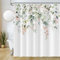 Uiiooazy Rideau Douche Anti Moisissure, Rideau de Douche 180x180cm Feuilles Vert Eucalyptus Fleuri Rose Floral Rideaux de Baignoire Tissu Lavable Imperméable Rideaux Salle de Bain avec 12 Crochets