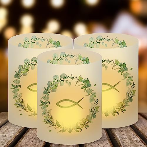 Wentsent 8 Stück Windlicht Tischlicht Deko Fisch Eukalyptus, Kommunion, Konfirmation, Taufe, Geburtstag,Hochzeit, Kerze Deko, Schön DASS du da bist, Geeignet für Teelichter Oder Kerzen(B)