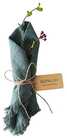 Berklan Leinen Tuch Servietten 40 x 40 cm, Set von 4, 80% Französisch Leinen 20% Baumwolle Fransen Tuch Servietten für Hochzeit, weich und langlebig, handgemacht, waschbar, Waldgrün