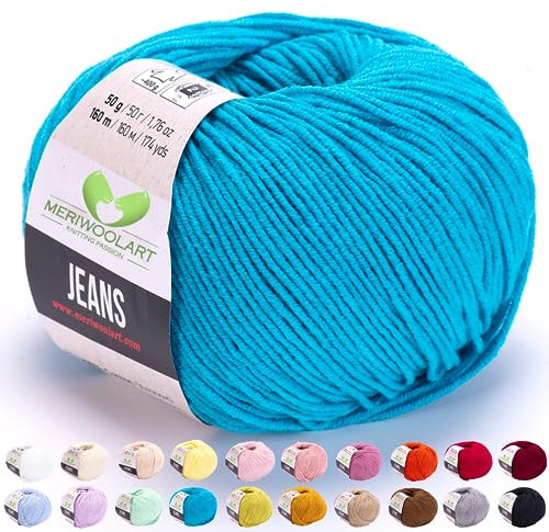 MeriWoolArt® Dunkles Türkis Baumwollgarn zum Stricken und Häkeln, Textilgarn, Stoffgarn, Baby Wollgarn für Handarbeiten, Babykleidung, Amigurumi, Babydecke, Pullover, Mützen und Accessoires