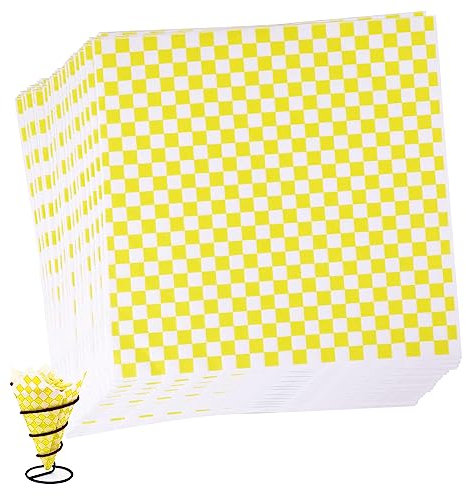 Deli Papierblätter, 100 Blatt Pommes Papier für Korb, Umweltfreundliches Backpapier, Wrap Papier für Burger, Nicht Klebrig Brotpapier für Lebensmittel Käse Sandwich Burger Pommes(28x26cm, Yellow)
