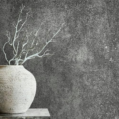 K&L Wall Art Schwarz-Silber Vliestapete Vintage Strukturtapete Wohnzimmer Bilder metallic glänzende Luxustapete inkl. Tapezier-Ratgeber