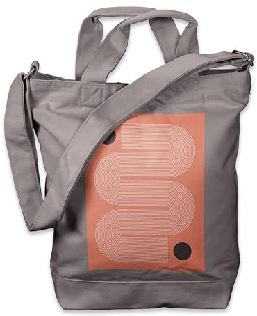 Kiwistar - Bolsa de la compra de lona Tote Bag - Bolsa de transporte estampada - Compartimento extra para smartphone y monedero - Asa larga y corta - Shopper, Curvas Rosa_Grey, grau