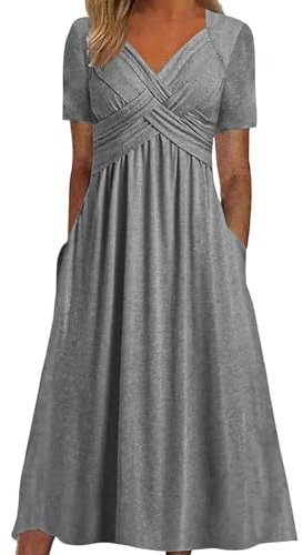 ZHAWEIYC Frauen Mode Solide Kurzarm Casual Lose Lange Kleid Mit Taschen Sommerkleid Midi Strickkleid Schwarz Kleid Maxi Damen Festlich Tanzkleid MäDchen