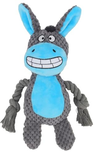 TONYFY Hundespielzeug, Hund Quietschspielzeug mit Knitterpapier, Plüschtier Hund Plüsch Kauspielzeug, Baumwollseil interaktives Spielzeug für Welpen, kleine, mittlere Hunde (Dunkelgrauer Esel)