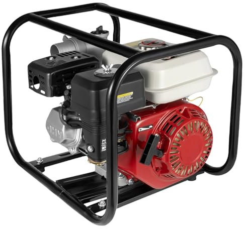 HUSPOO 6,5 PS Benzin Wasserpumpe, 2 Zoll 4-Takt 210CC Schmutzwasserpumpe Motorpumpe mit 92FT Förderhöhe Garten Brunnen Teichpumpe für Teich Garten oder Haus, 3600RPM, 4,8KW