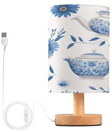 Mnsruu Bedside Table Lamp Teapot and Flowers Nightstand Lamps with Non Slip Base Night Light for Bedroom Living Room Decor