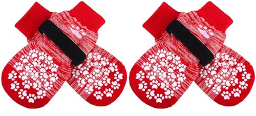EXPAWLORER Hundesocken Anti-Rutsch 2 Paar doppelseitige rutschfeste Hunde Socken Leckschutz für Innenbereich mit verstellbarem Klettverschluss, Pfotenschutz Traktion Kontrolle Grip Socken, Rot XS