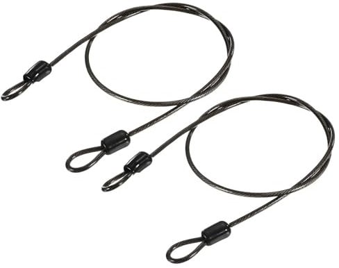 TOP-VIGOR 2Pcs Security Steel Cable, 2.5mm x 0.5m / 1.64ft Coated Safety Wire Rope Double Loop Flexible Security Cable Lock for Outdoor Travel Luggage Bike, Black