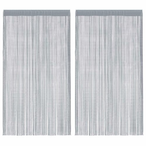 vidaXL Rideaux à Fils 2 pcs Gris Clair 100x250 cm, Rideau à Franges, Rideau à Passe-Tringle, Rideau à Franges à Fils, Rideau à Fils de Porte