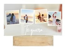 Cristal Plaque Lamparas Personalizadas con 4 Fotos y Mensaje – Placa Metacrilato Personalizada para Regalar Cumpleaños, Boda, Aniversario – Lampara Foto Personalizada con Luz LED y Base de Madera USB