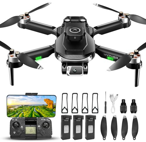 HYTOBP S165 max Drone con Cámara 1080P HD para Adultos, Dron Profesional con 2 Cámara,Motor sin Escobilla Drone 5GHz WiFi, 3 baterías, drone RC Quadcopter para Adultos, Menos de 249 g (3 baterías)
