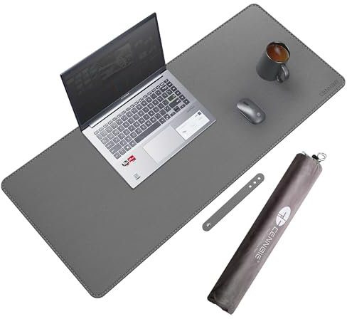 CENNBIE Schreibtischunterlage Leder 90 x 40cm, Extra große Tischunterlage, erweitertes PU-Leder Mauspad xxl, wasserdichte Schreibunterlage auf Schreibtischen, Büro und Zuhause Tischunterlage (Grau)