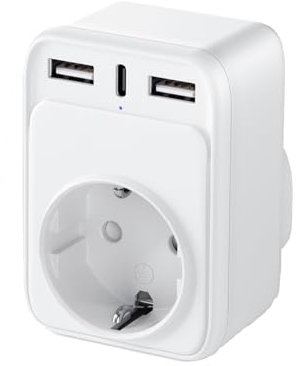 Adaptador Enchufe UK, Adaptador Enchufe Europeo/Español a Reino Unido con 3 USB, Tipo G Plug para Ingles, Inglaterra, Londres, Irlanda, Escocia Adaptadors de Viaje