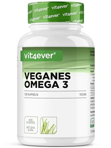 Omega 3 Vegan - 120 Capsules Softgel - 1500mg d’Huile d’Algues par Dose Journalière - Ingrédient de Marque Life's® OMEGA - 450mg DHA + 225mg EPA sous Forme Naturelle de Triglycérides - Hautement Dosé