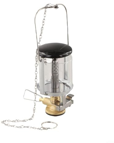 Lanterne à gaz portable pour camping et randonnée – 80 lux lampe de tente d'extérieur suspendue avec abat-jour en verre trempé, design coupe-vent, 11 x 6 x 6 cm, 220 g