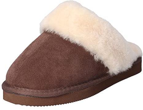 HEITMANN Damen- und Herren Lammfell-Hausschuhe Pantoffeln Braun (383) (46)
