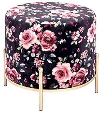 HAKU Hocker Gold, Motiv, MDF, Metall, Textilgewebe - Maße: H 40 cm x Ø 48 cm, Style: Bohemian