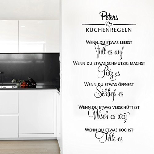 Grandora Wandtattoo Küchenregeln + Wunschnamen I schwarz (BxH) 32 x 58 cm I Küche Esszimmer Sticker Aufkleber Wandaufkleber Wandsticker Stickers W975