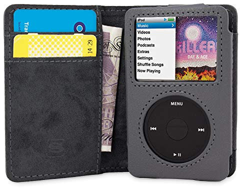 Snugg Schutzhülle für iPod Classic (Leder, zum Aufklappen, für iPod 7. Generation), Grau