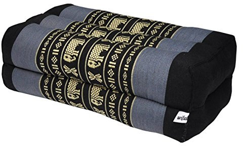 Thaikissen Kapok Bodenkissen Dreieckskissen Nackenkissen Liegematte Sitzkissen Lounge ***blau-grau schwarz mit Elefanten*** (Nackenkissen Meditation (81304))