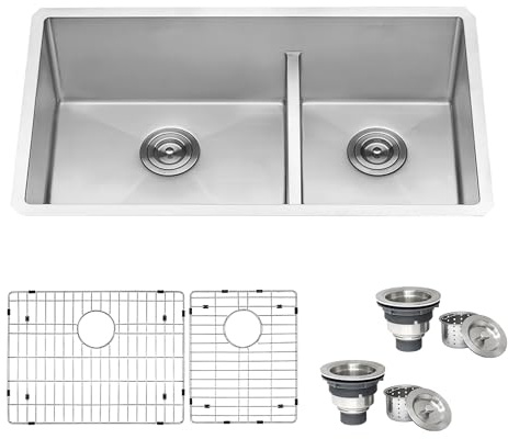 Ruvati 33-inch Low-Divide Undermount Tight Radius 60/40 Double Bowl 16 Gauge Stainless Steel Kitchen Sink - RVH7419
