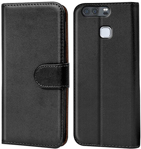 Verco Handyhülle für Huawei P9 Hülle, Hülle für Huawei P9 Tasche PU Leder Flip Case Brieftasche - Schwarz