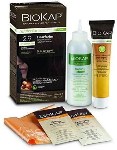 BIOKAP RAPID Permanente Haarfarbe 2.9 Dunkles Schokoladenbraun | NUR 10 MINUTEN EINWIRKZEIT | Bio Arganöl - TricoREPAIR Komplex - VEGAN | Optimale Grauabdeckung | Bis zu 80% natürliche Inhaltsstoffe