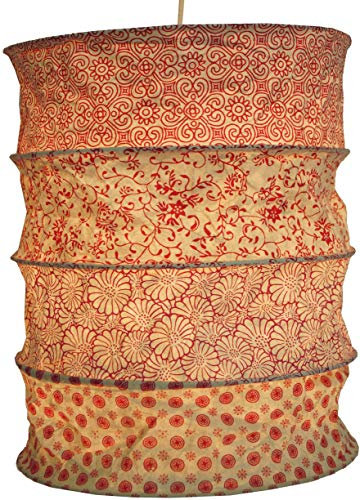 GURU SHOP Runde Papier Hängelampe, Lokta Papierlampenschirm Kailash, Handgeschöpftes Papier - Rot/orange, 35x28x28 cm