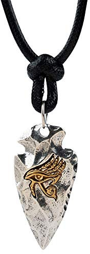 Vintage 925 Sterling Silber Pfeilspitze Anhänger Halskette mit Ägyptischer Golden Auge des Horus für Herren Damen Schwarze Kordel