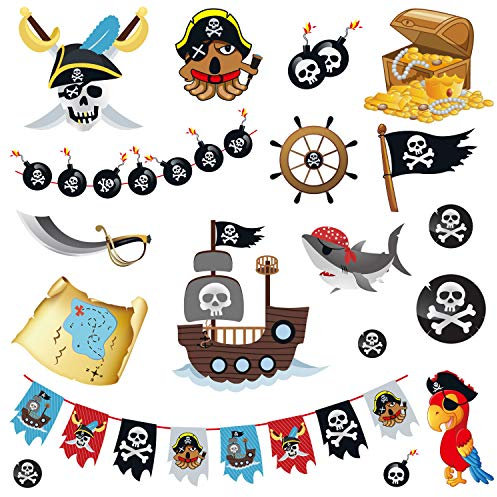 Oblique Unique® Piraten Tattoo Set 18 Motive Temporäre Tattoos Klebetattoos für Kinder Spielen Pirat