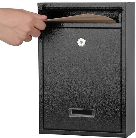 KYODOLED Key Lock Mailboxes for Outside, Locking Wall Mount Mailbox, Security Key Drop Box for Letters, Cash, Cards, Steel Mail Box for House Office School, 12.4H x 8.54L x 3.35W Inches, Black
