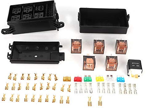 EVGATSAUTO Ersatzteile, 6-Wege-Sicherungskasten mit 1PCS 12V 4P 40A Relais und 5PCS 12V 5P 100A transparenten Shell Relais für Schiffe Cars Car-Racings