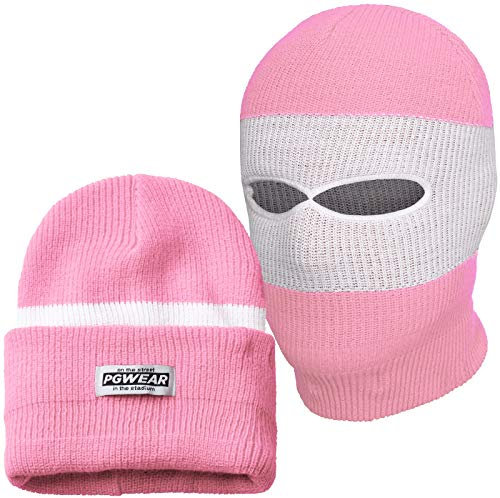 PG Wear Mütze und Sturmhaube 2 in 1 viele Farben (rosa/weiß)