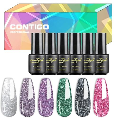 CONTIGO Glitzer Gel Gellack Nail art Set Soak Off UV-LED Gel Polish 6 X 7ml