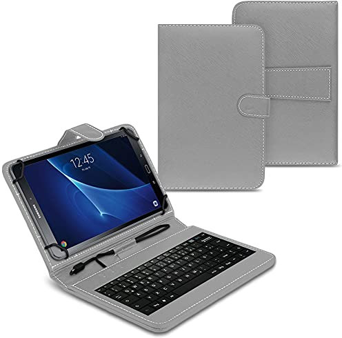 UC-Express Tasche kompatibel für Samsung Galaxy Tab A6 10.1 2016 Hülle Keyboard Case Tastatur QWERTZ Standfunktion USB, Farben:Grau