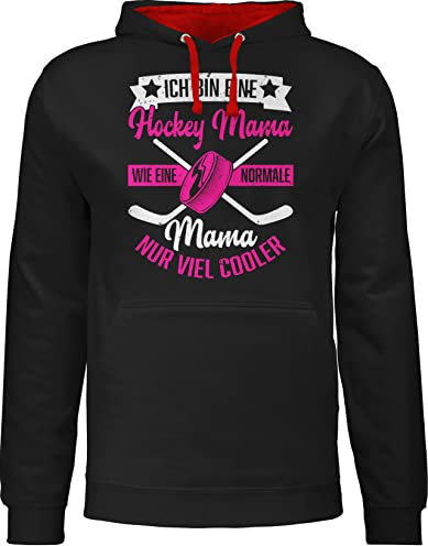 Shirtracer Pullover Herren Frauen Hoodie Kontrast zweifarbig - Damen - Ich Bin eine Hockey Mama - wie eine Normale Mama nur viel Cooler - weiß/Fuchsia - XL - Schwarz/Rot - Mum mom Pulli mütter Hoody
